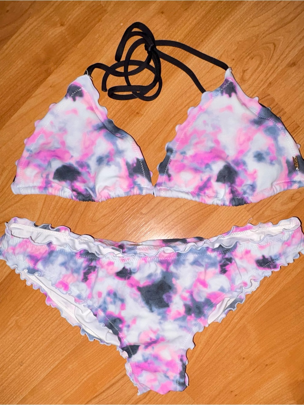 Victoria Secret Pink Tie-Dye Ruffled Triangle Mini Bikini Set - Picture 2 of 5